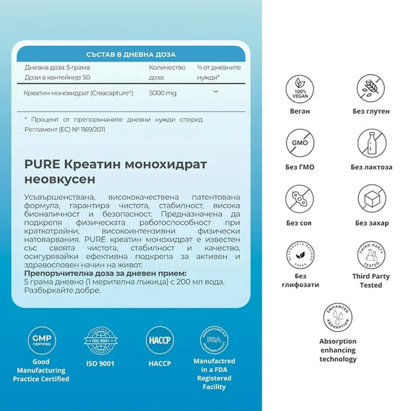 Хранителна добавка Креатин Creatine PRO, 250 гр