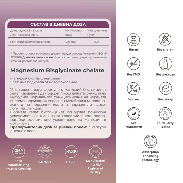 Хранителна добавка PRIME Magnesium, Магнезиев бисглицинат, 90 капсули